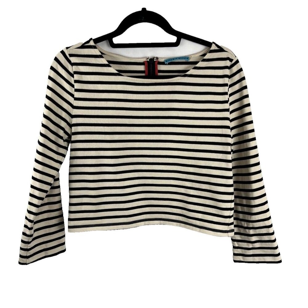 Alice and Olivia Striped Capsule Wardrobe Cropped Minimalist Top Womens Size XS